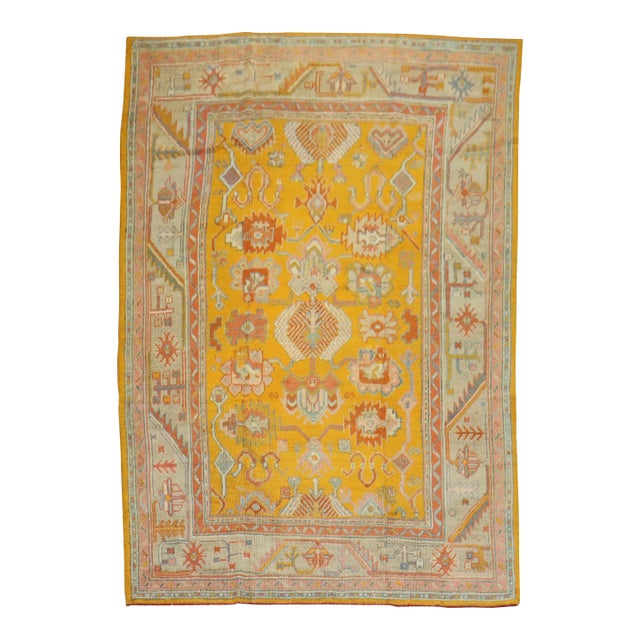 Stunning Mango Antique Turkish Oushak Rug For Sale