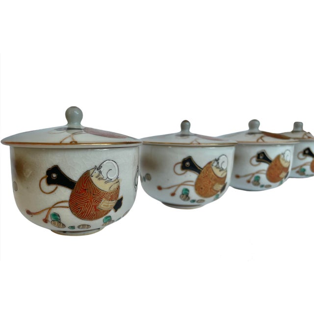 Mid-20th Century “Mouse and Cheese” Japanese Tea Cups - Set of 5 For Sale - Image 4 of 9
