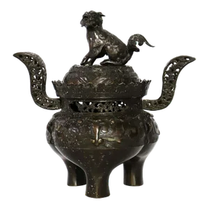 Antique Bronze Chinese Foo Dog Incense Burner