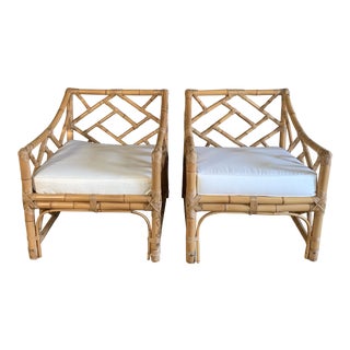 Bamboo and Rattan Club Chairs- a Pair For Sale