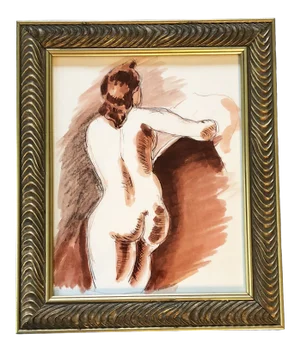 Original Vintage Female Nude Watercolor Painting Vintage Tabletop Frame 1970’s