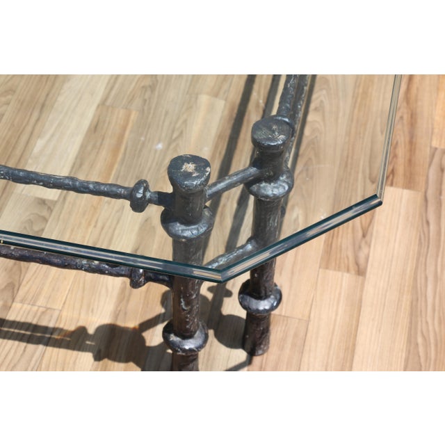 Metal Vintage Giacometti Style Brutalist Sculptural Metal & Glass Coffee Table, 1970s For Sale - Image 7 of 18