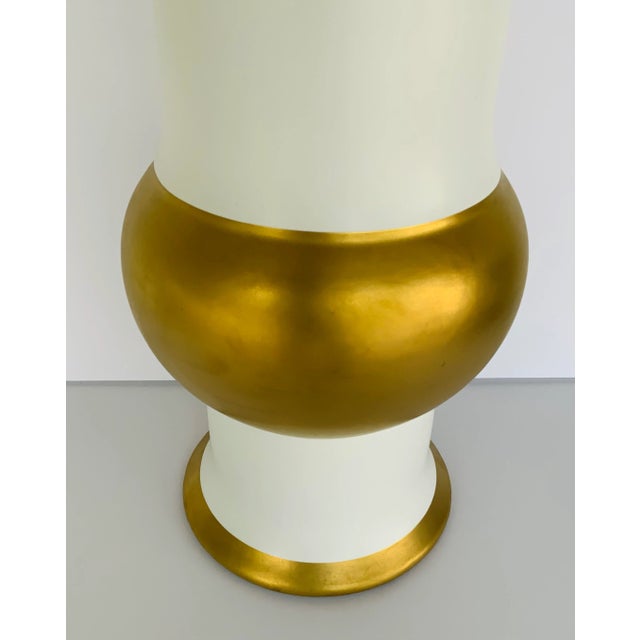 Stylish Large Modern White and Gold Flared Porcelain Vase, showroom floor sample