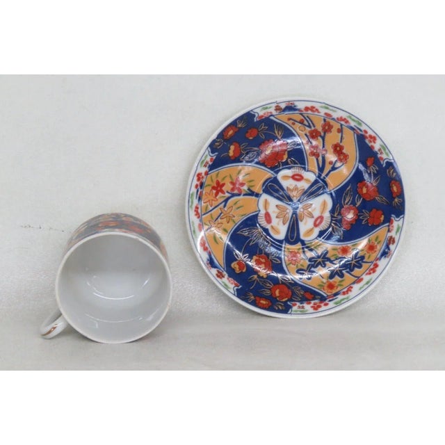 Asian Japan Asian Blue Red and Yellow Floral Coffee Espresso Cup and Saucer Set For Sale - Image 3 of 9
