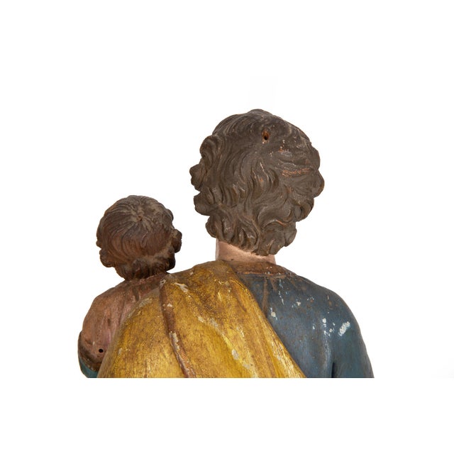 17th/18th Century Spanish Polychromed Statue of Saint Joseph With Infant Christ For Sale - Image 14 of 18