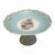 Vintage French Style Turquoise Porcelain Pedestal Dish With Floral Medallion and Gilt Rim For Sale