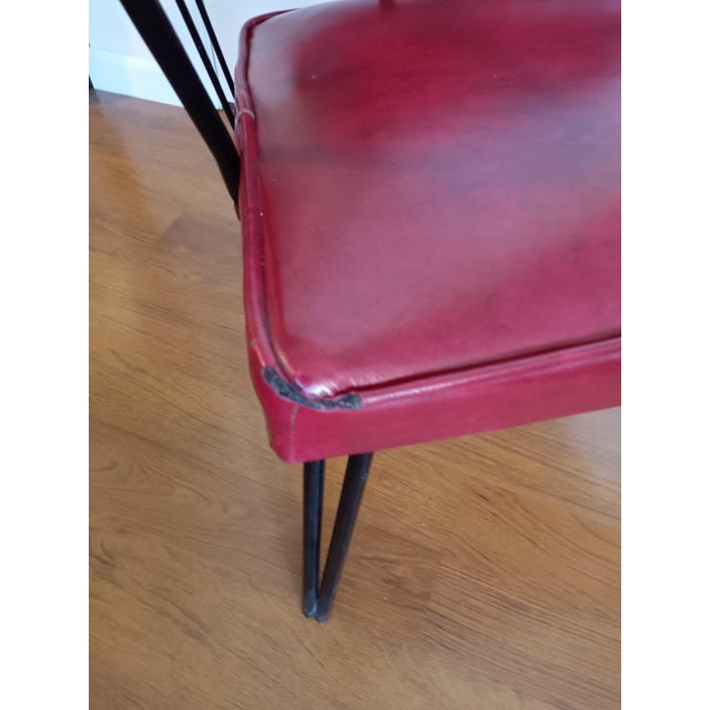 Vintage Viking Artline Style Red Vinyl & Black Metal Frame Chair Hair Pin Legs For Sale - Image 9 of 9