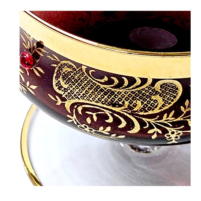 Murano Venetian Amethyst Glass Dessert Bowl With 24k Gold Floral Lattice, Mid 20th Century For Sale - Image 11 of 13