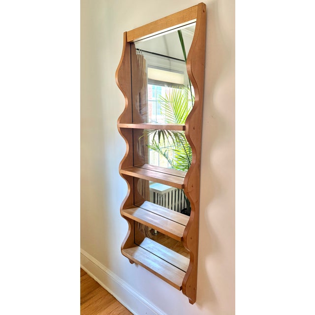Contemporary Late 20th Century Blond Wood Hanging Mirror Shelf For Sale - Image 3 of 9