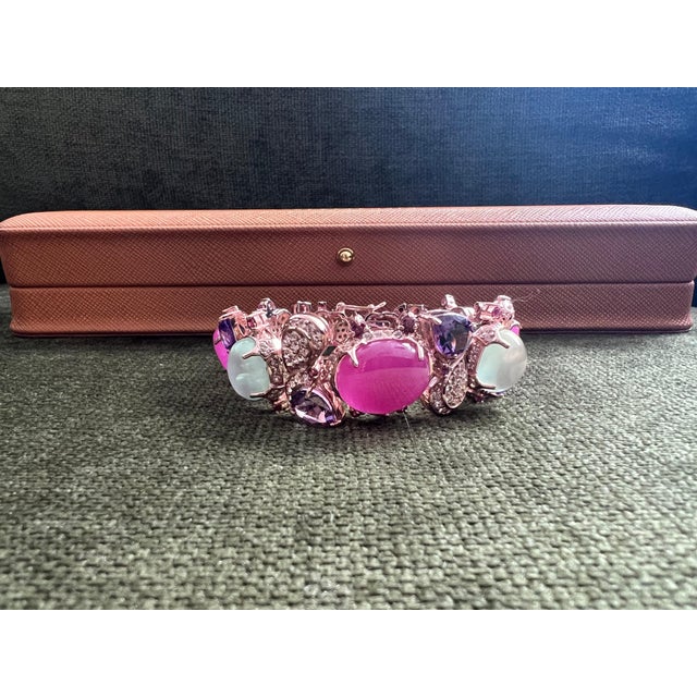 Bochic "Capri" Ruby & Multi Color Sapphire, Paridot, Amethyst, Topaz Bracelet Set In 18K Gold & Silver open and close...