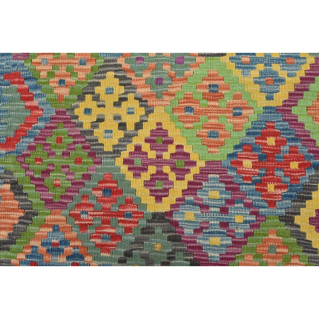 Blue Kilim Multicolor Wool Tribal Handwoven Rug 5'1'' X 6'5'' For Sale - Image 8 of 12