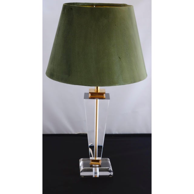 Plastic Vintage Acrylic Glass Fabric Shade Table Lamp, 1980s For Sale - Image 7 of 16