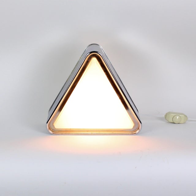 Chrome Vintage Mid-Century Modern Triangular Chrome and Glass Table Lamp For Sale - Image 8 of 11