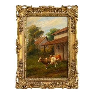 19th Century Italian Pastoral Cow Painting Signed by Vitolla For Sale