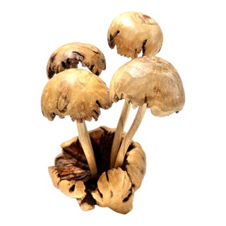 1970s Vintage Solid Wood Mushroom Driftwood Sculpture For Sale