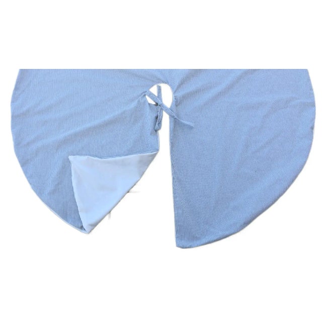 French Blue & White Ticking Fabric Christmas Tree Skirt For Sale - Image 4 of 6
