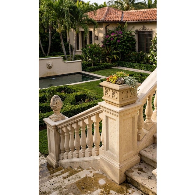 Stone English Gothic Style Cast Stone Square Planter With Rosette Panels For Sale - Image 7 of 8