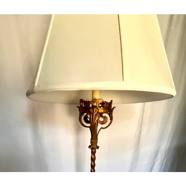 1940s Vintage Gilt Bronze Floor Lamp W/Marble Base For Sale - Image 5 of 13