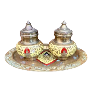 Mid 20th Century Thailand Enameled Brass Salt and Pepper Shakers - Set of 3