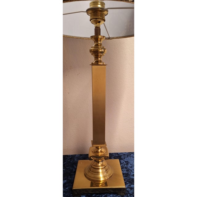 Vintage Table Lamp with Classic Brass Base and Handmade Fabric Shade by Lamplove, 1980s For Sale - Image 9 of 10