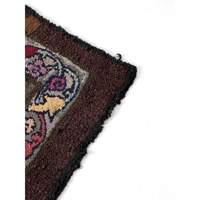 Antique Hand Hooked Floral Wool Rug With Brown Field and Colorful Border For Sale - Image 9 of 15