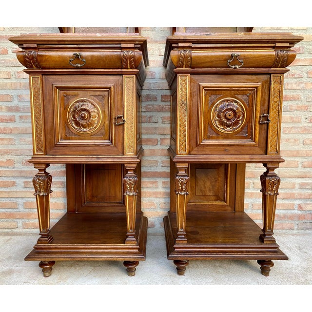 19th Century French Marble Top Bedside Tables, 1890s, Set of 2 For Sale - Image 17 of 18