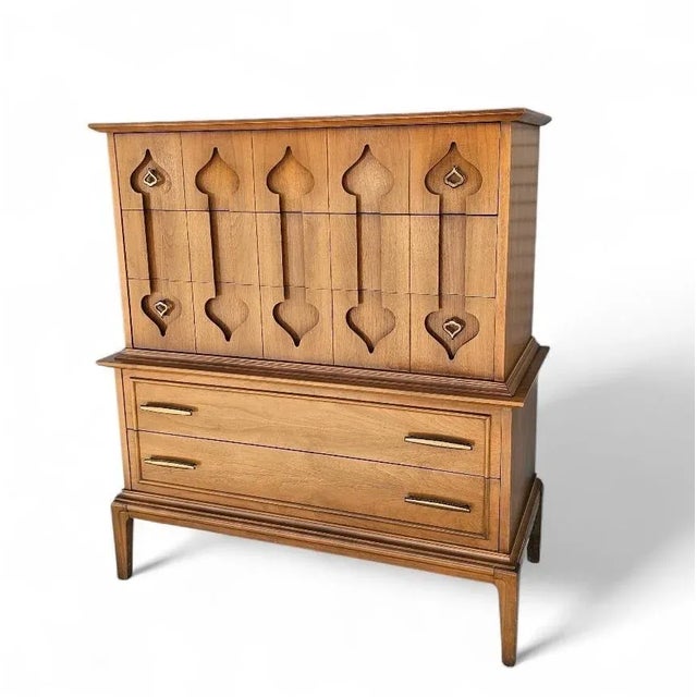1960s Highboy With Sculpted Spade Handles For Sale - Image 10 of 16