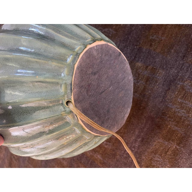 Green Large Mid Century Modern Ribbed Green Drip Glaze Ceramic Table Lamp For Sale - Image 8 of 11