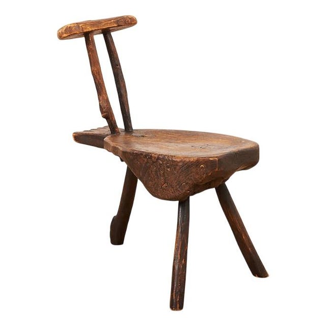 Wooden 3-Legged Stool with Backrest For Sale - Image 11 of 11
