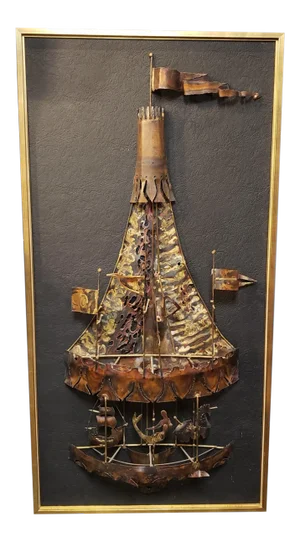 Mid 20th Century Brutalist Hillside Original Carousel Welded Copper Framed Sculpture