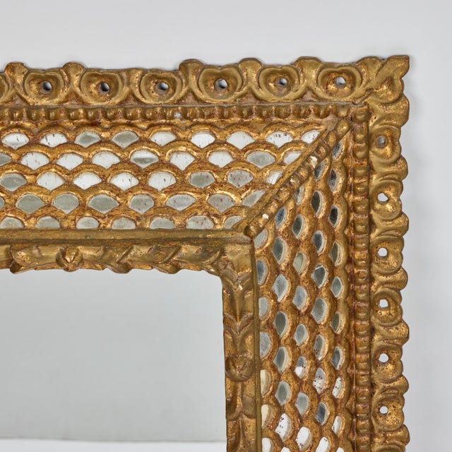 Spanish Vintage Spanish Colonial Giltwood Square Mirror W/Fish Scale Mirror Insets For Sale - Image 3 of 8