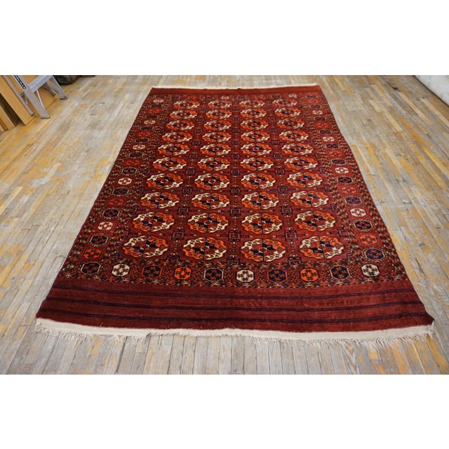 Brilliant Red and Blue Color With Geometric Design Antique Turkmen Tekke Rug For Sale - Image 4 of 11