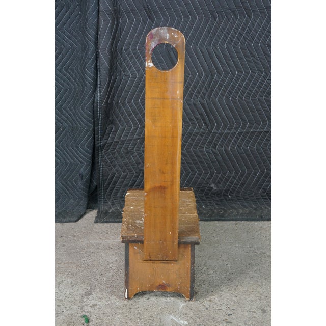 Antique Primitive Shaker Style Spinning Chair Rush Stool Bench Seat Folk Art 32" For Sale - Image 4 of 17