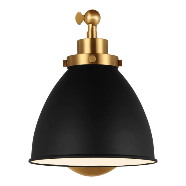 Chapman & Myers by Visual Comfort Studio Wellfleet Single Arm Dome Task Sconce, Midnight Black & Burnished Brass For Sale