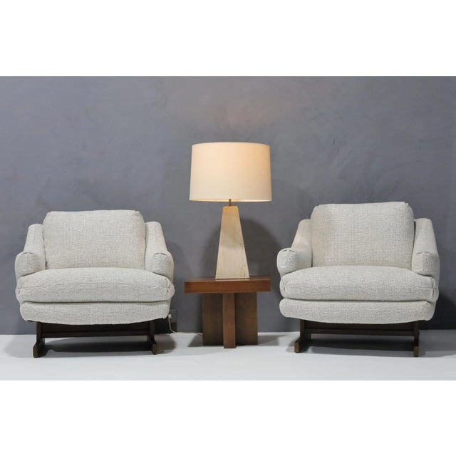 Wood Mid 20th Century Milo Baughman Style Lounge Chairs With T-Leg Walnut Base and New Upholstery- Set of 2 For Sale - Image 7 of 9