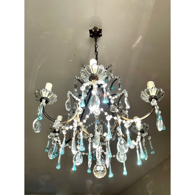 1950s Large Louis XV Chandelier in Blue Murano Glass and White Crystal, 1950 For Sale - Image 5 of 17
