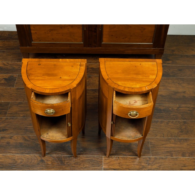 Pair of Italian 1800s Walnut Demilune Bedside Tables with Tambour Doors For Sale In Atlanta - Image 6 of 10