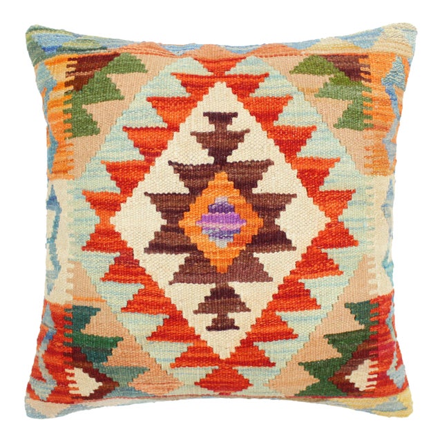 Boho Chic Turkish Alica Hand Woven Kilim Throw Pillow For Sale