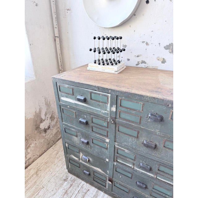 Blue Patinated Oak and Beech Workshop Cabinet with Drawers, 1950s For Sale - Image 11 of 18