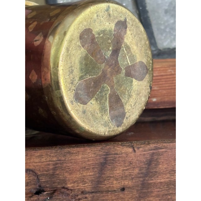 Mid-Century Modern Antique 19thC India Ganga Jamuna Copper Brass Inlay Cup For Sale - Image 3 of 9