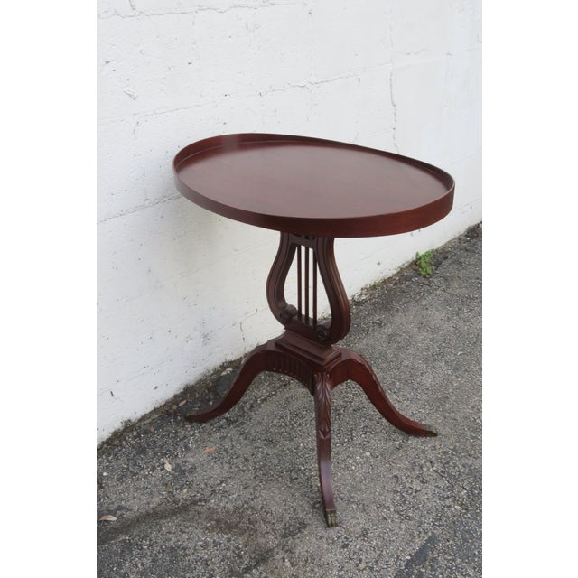 Traditional 1940s Mahogany Oval Harp Design Claw Feet Side End Table For Sale - Image 3 of 14
