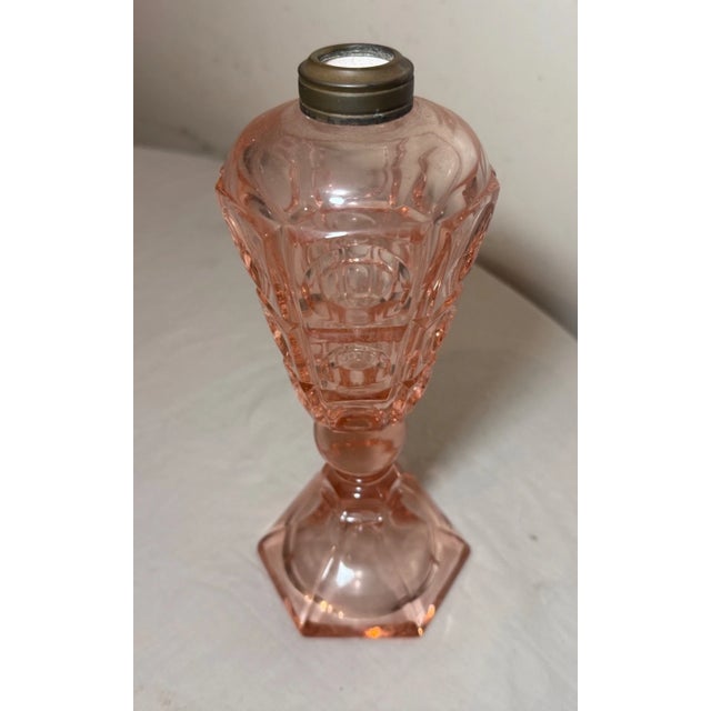 Westmorland Antique 19th Century Westmoreland Coinspot Pink Glass Brass Whale Table Oil Lamp For Sale - Image 4 of 9