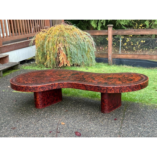 1980s Unique Mid-Century Modern Coffee Table - Sculptural Design With Leather Finish on the Top 69" For Sale - Image 9 of 12
