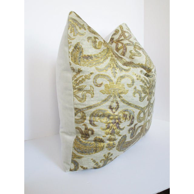 Custom Fortuny Carnavalet style pillows in metallic gold and soft gray textile from the early 20thCentury. The pillow has...