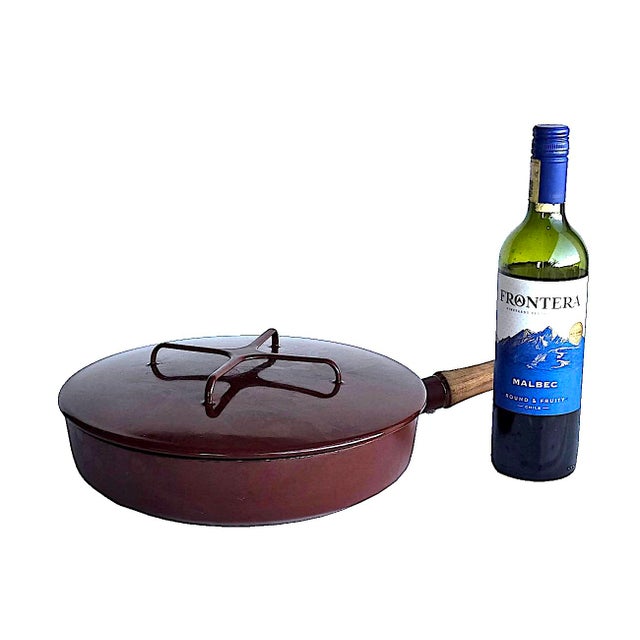 1960s Vintage Dansk Kobenstyle Brown Enamel Skillet Pan and Lid Designed by Jens Quistgaard, 2 Piece Set For Sale - Image 5 of 11