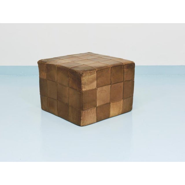 Brown Patchwork Leather Cube Ottoman from de Sede, Switzerland, 1970s For Sale - Image 8 of 18
