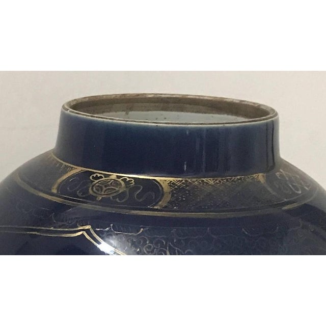 Ceramic Chinese Powder-Blue Gilt-Decorated Jars, 18th Century, Set of 2 For Sale - Image 7 of 14