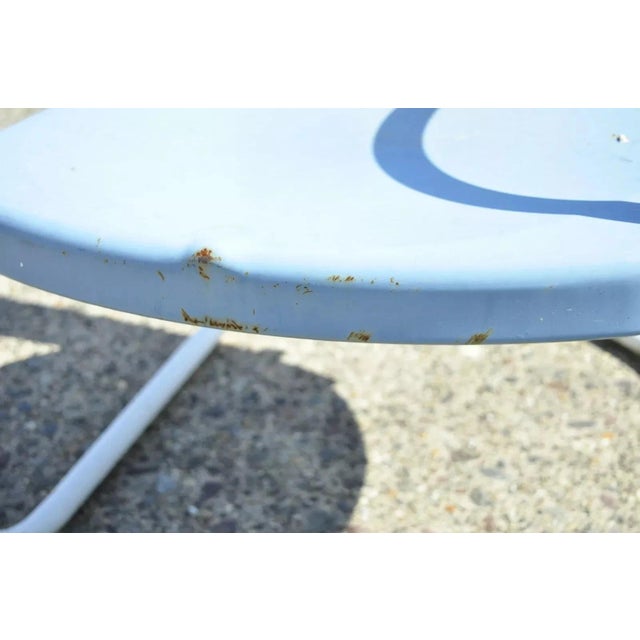 Metal Mid 20th Century Art Deco Blue Steel Metal Patio Chair For Sale - Image 7 of 10