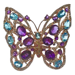 Bochic "Orient" Multi Amethyst & Topaz Brooch/ Pendent or Ring Set In 18K & Silver For Sale