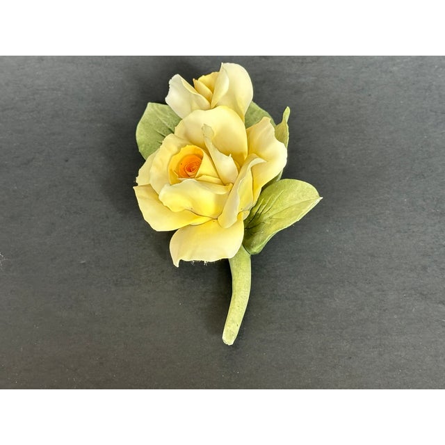 1970s Italian Capodimonte Porcelain Flowers Yellow Roses For Sale - Image 5 of 12